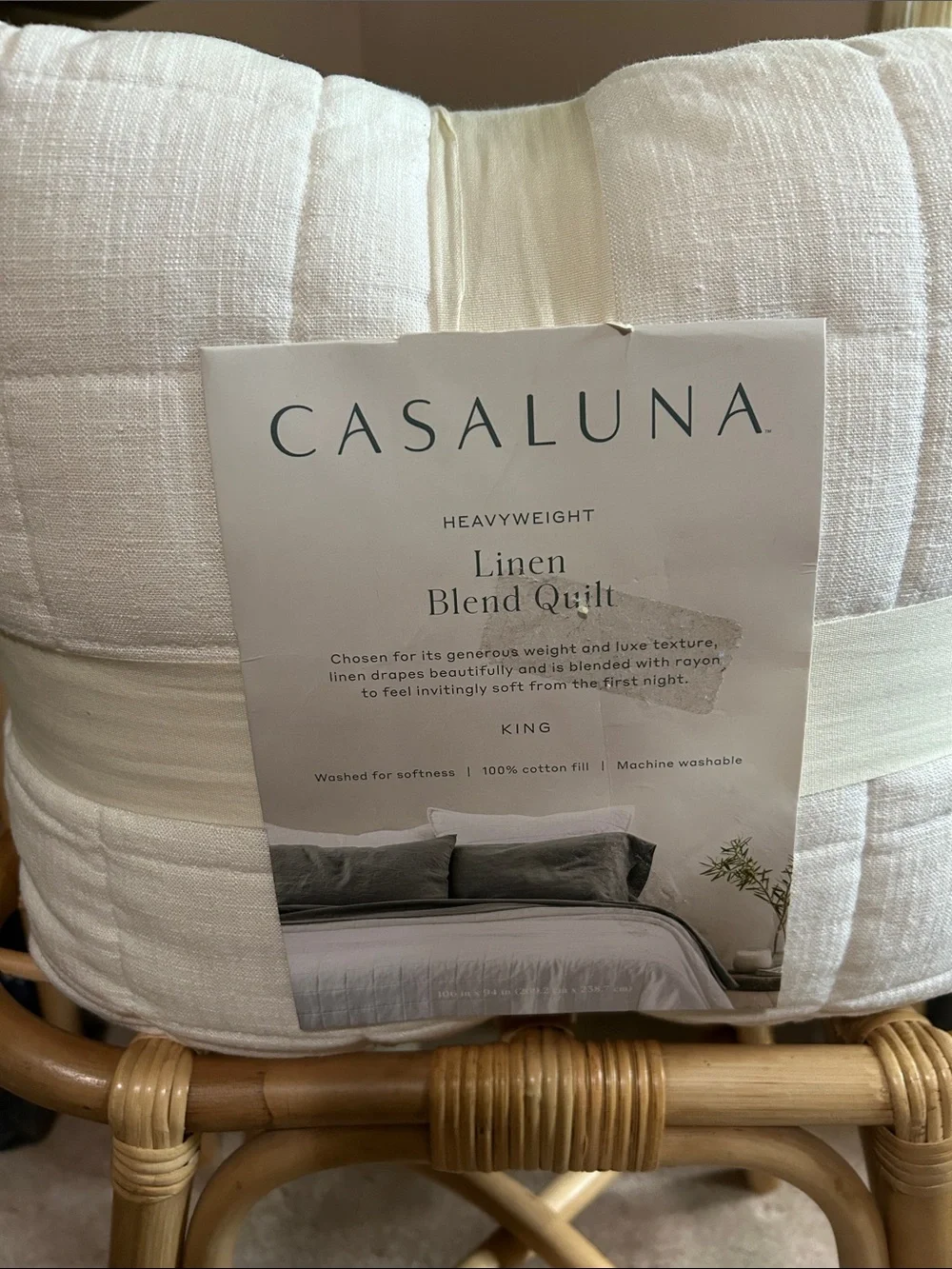 Casaluna King Heavyweight Linen Blend Quilt - White
